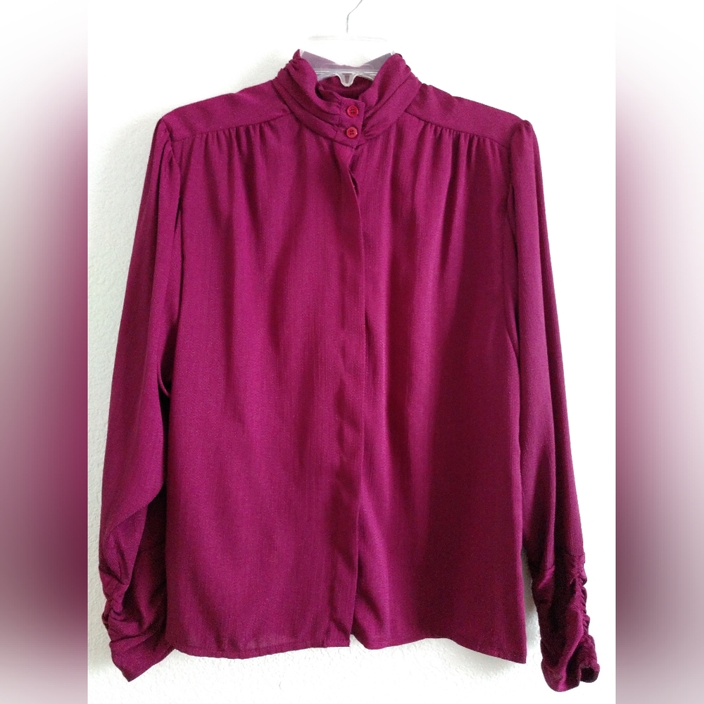Vintage Simone Alexander for Patty Woodard Blouse Purple High Neck Size Medium